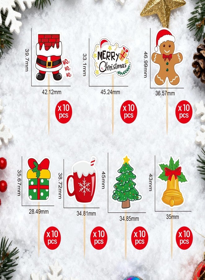 NACHLYNN 70pcs Merry Christmas Cupcake Toppers Holiday Party Fruit Cake Decoration Favors - Image 3