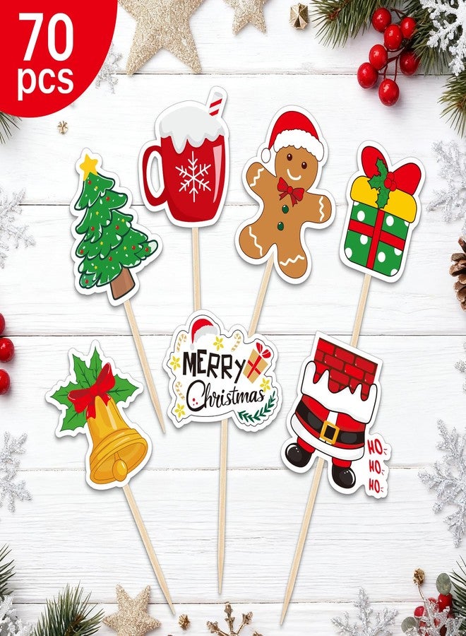 NACHLYNN 70pcs Merry Christmas Cupcake Toppers Holiday Party Fruit Cake Decoration Favors - Image 2
