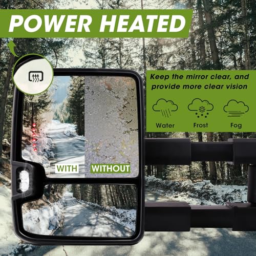SIZIOM Towing Mirrors 2014-2018 Chevy Silverado GMC Sierra Switchback Turn Signal Running Light Backup Light Heated Power Glass Tow Mirrors Set (Painted White) - Image 3