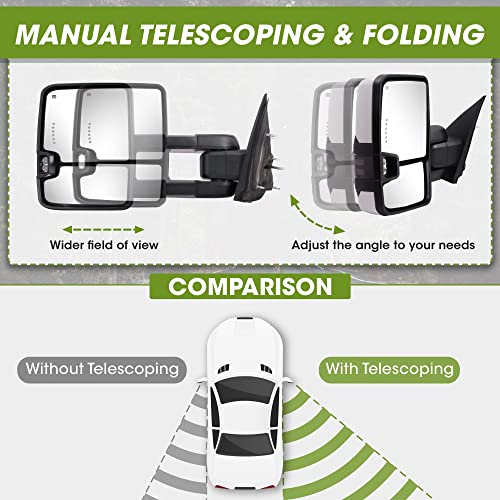 SIZIOM Towing Mirrors 2014-2018 Chevy Silverado GMC Sierra Switchback Turn Signal Running Light Backup Light Heated Power Glass Tow Mirrors Set (Painted White) - Image 5