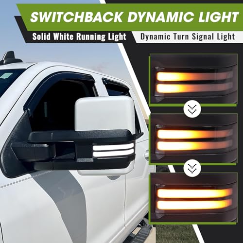 SIZIOM Towing Mirrors 2014-2018 Chevy Silverado GMC Sierra Switchback Turn Signal Running Light Backup Light Heated Power Glass Tow Mirrors Set (Painted White) - Image 4