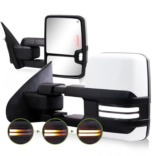 SIZIOM Towing Mirrors 2014-2018 Chevy Silverado GMC Sierra Switchback Turn Signal Running Light Backup Light Heated Power Glass Tow Mirrors Set (Painted White) - Image 1