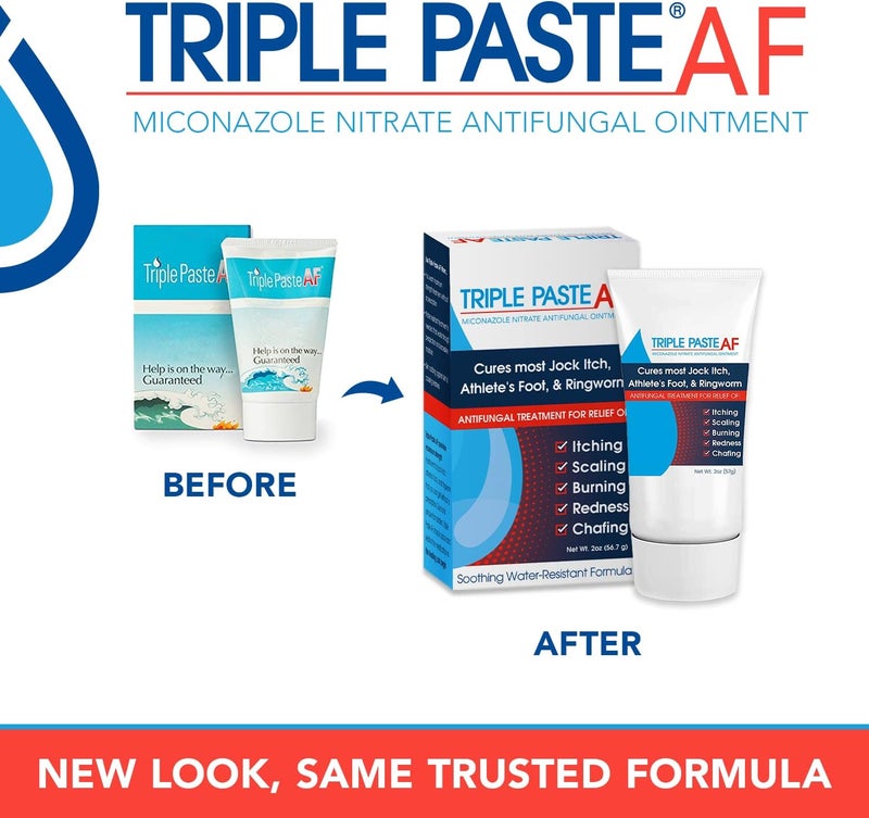 Triple Paste مرهم مضاد للفطريات AF لعلاج الجلد يعالج معظم قدم الرياضيين والسعفة 2 ميكونازول كريم مضاد للفطريات 2 أونصة أنبوب التعبئة قد يختلف - Image 2
