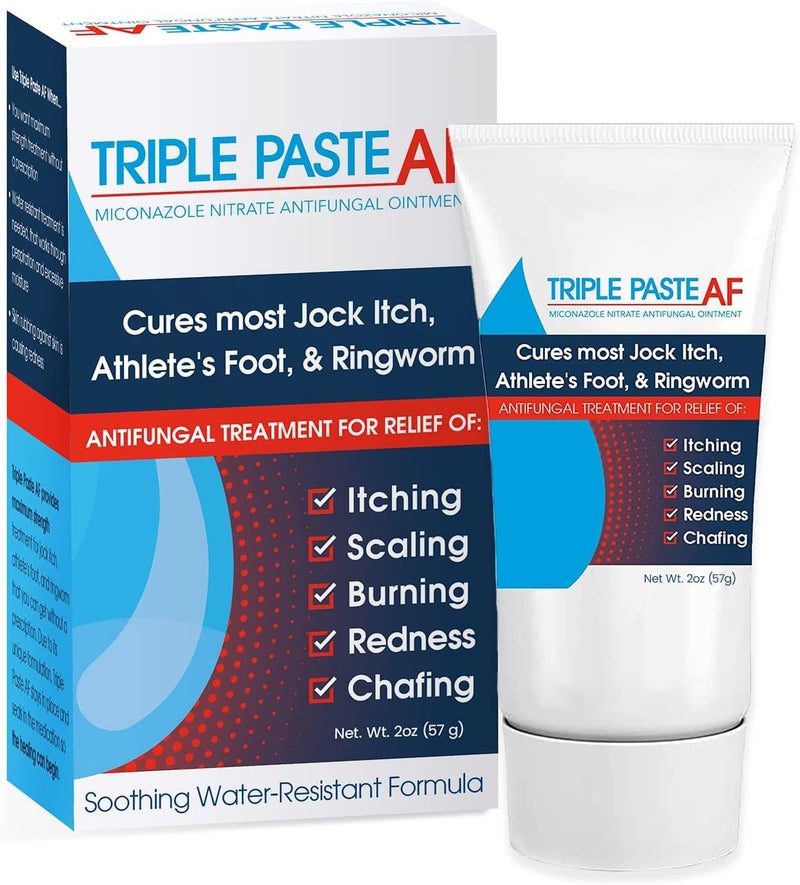 Triple Paste مرهم مضاد للفطريات AF لعلاج الجلد يعالج معظم قدم الرياضيين والسعفة 2 ميكونازول كريم مضاد للفطريات 2 أونصة أنبوب التعبئة قد يختلف - Image 1
