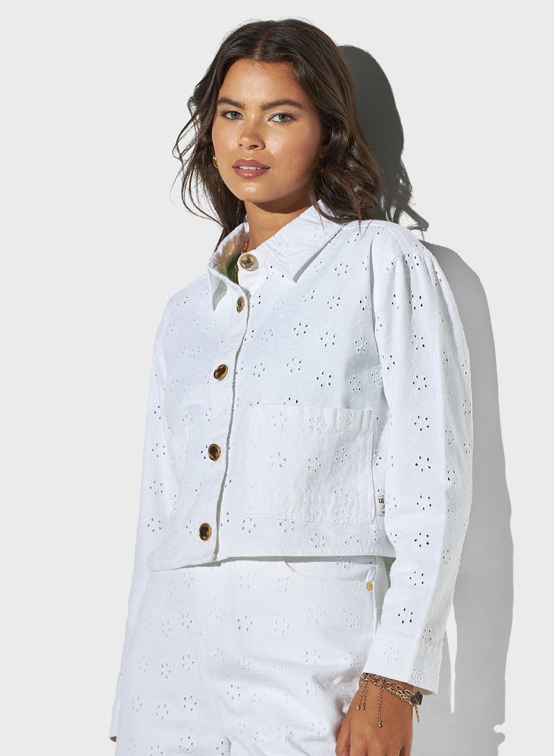 Open Work Pocket Detail Denim Jacket