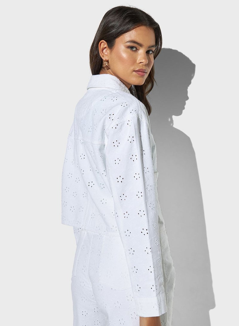 Open Work Pocket Detail Denim Jacket