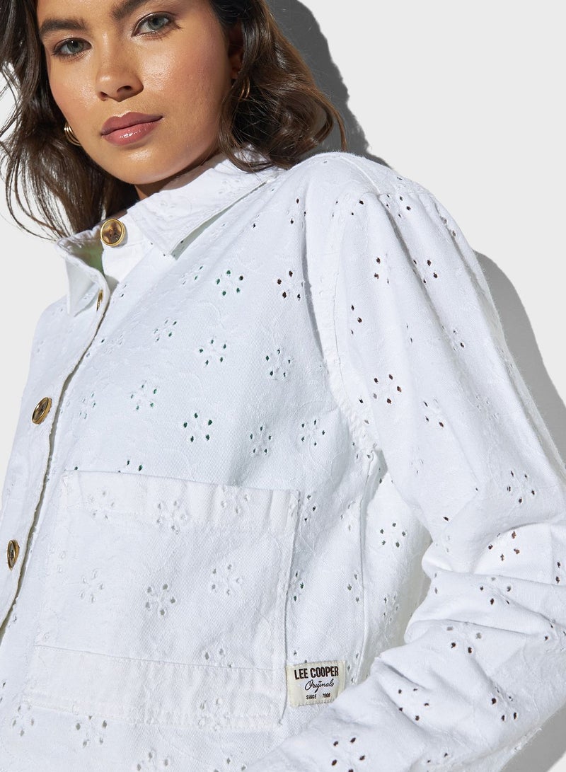 Open Work Pocket Detail Denim Jacket