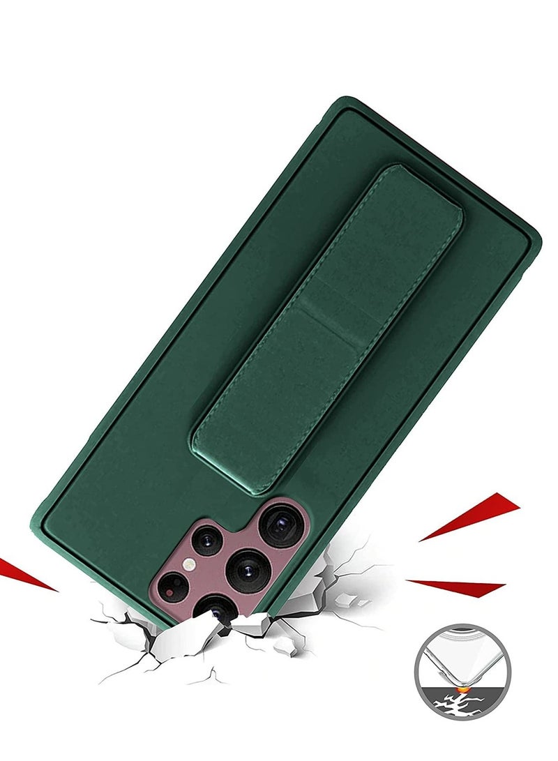BORTONY Magnetic Stand & Holder, Premium Silicone Hand Strap Grip, Car Mount Kickstand And Finger Grip Case Cover For Samsung Galaxy S22 Ultra (Green) - Image 2