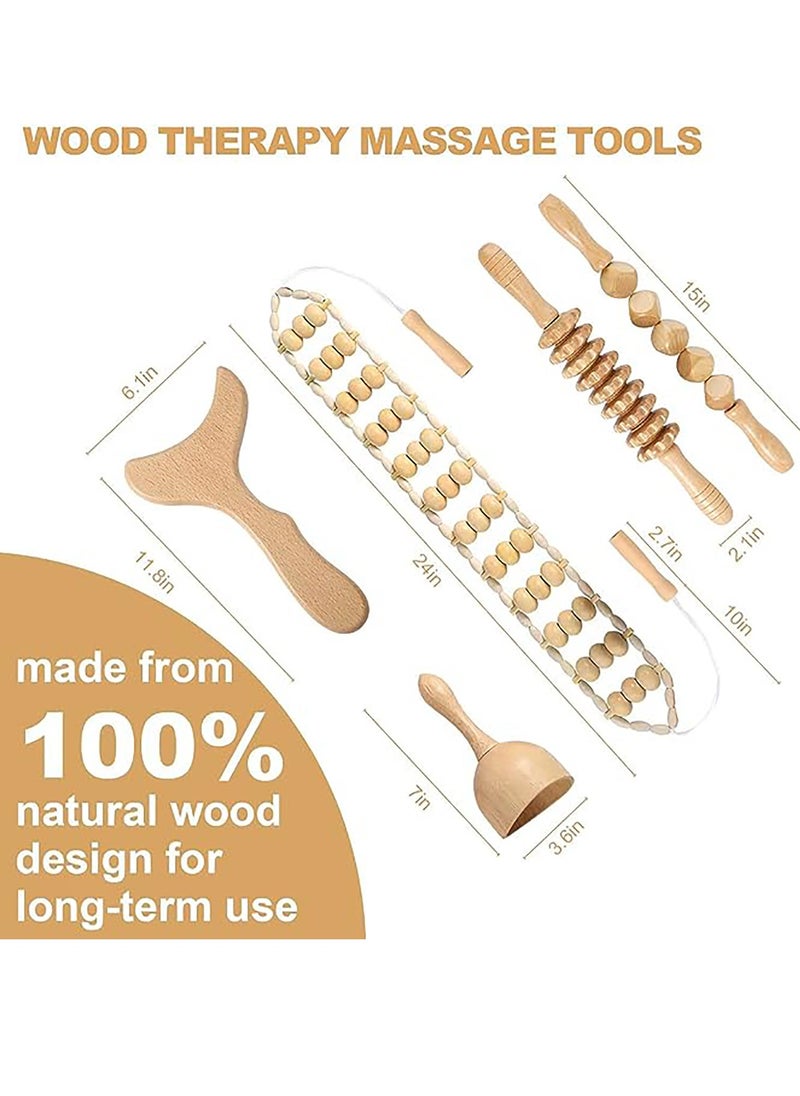 Arabest - Wood Therapy Massage Tools 5-in-1 Lymphatic Drainage Massager Maderoterapia Kit Wooden Massager Body Sculpting Tools for Muscle Pain Relief, Anti-Cellulite, Body Contouring and Shaping - Image 1