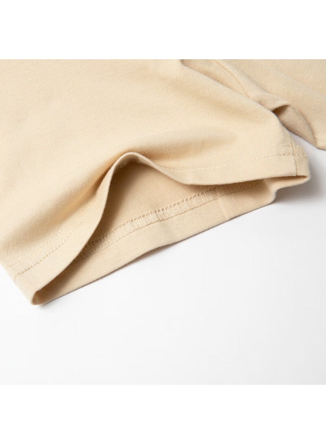 Limeng Men's And Women's Solid Color 180g Cotton Short Sleeve T-shirt Loose Round Neck T-shirt Base Shirt Khaki 3XL - Image 2