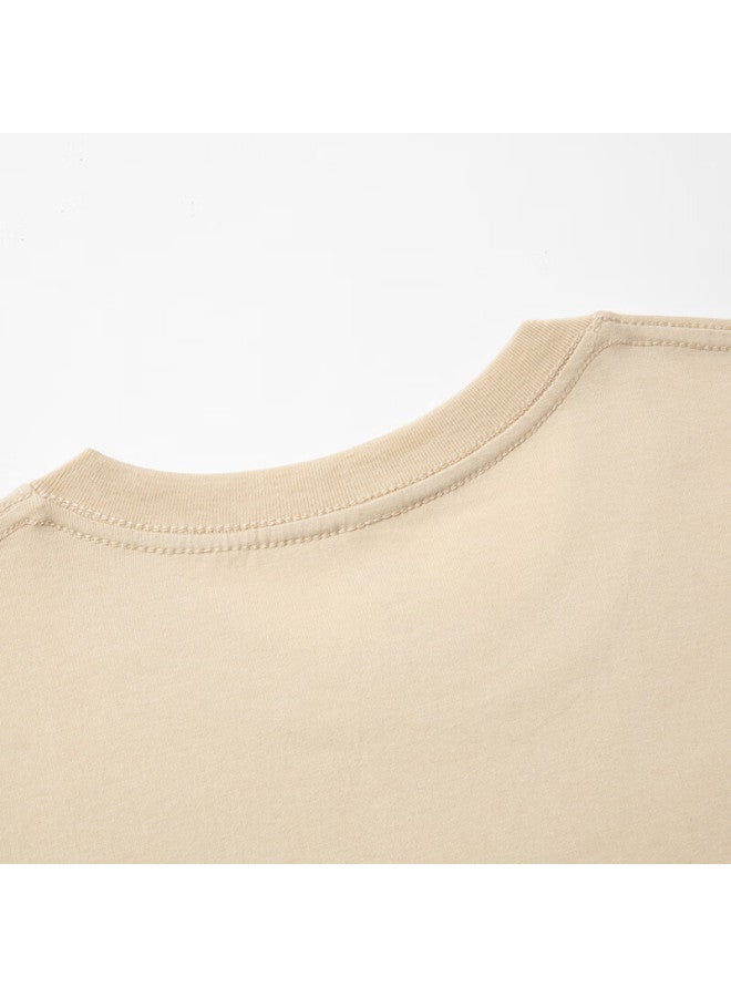 Limeng Men's And Women's Solid Color 180g Cotton Short Sleeve T-shirt Loose Round Neck T-shirt Base Shirt Khaki 3XL - Image 3