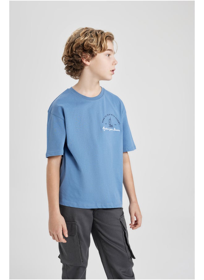 DeFacto - Boy Oversize Fit Crew Neck Knitted Short Sleeve T-Shirt - Image 1