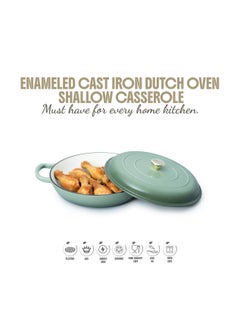 VAV Healthy and Safe, Non-Stick Cookware, Enameled Cast Iron Dutch Oven Shallow Casserole Braiser Pan, 30.5x6.3cm / 12x2.5Inch – Green  - Image 4