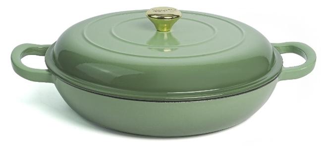 VAV Healthy and Safe, Non-Stick Cookware, Enameled Cast Iron Dutch Oven Shallow Casserole Braiser Pan, 30.5x6.3cm / 12x2.5Inch – Green - Image 1