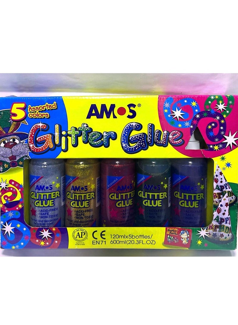 آموس زجاجة صمغ لامع 5 قطع، 600 مل، متعددة الألوان - Image 1