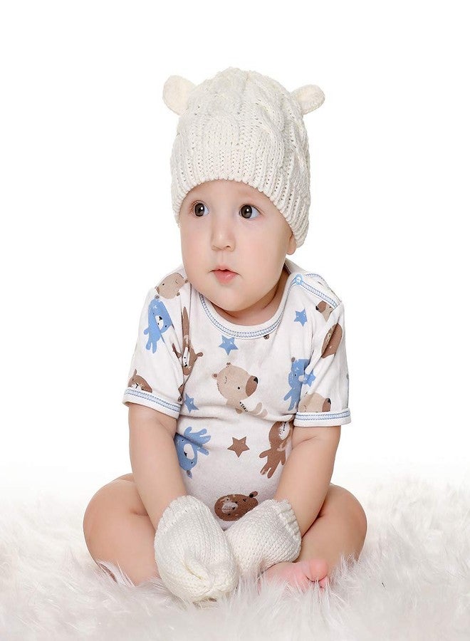 Fynnsure Baby Hat Glove Set Soft Newborn Mittens Baby Girl Boys Knitted Toddler Cap Infant Winter Beanie Mitten Sets White S - Image 5