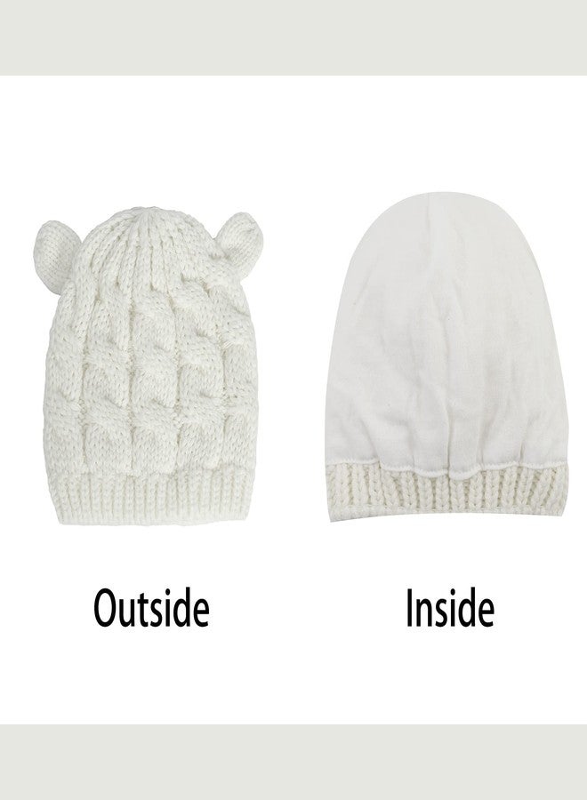 Fynnsure Baby Hat Glove Set Soft Newborn Mittens Baby Girl Boys Knitted Toddler Cap Infant Winter Beanie Mitten Sets White S - Image 3