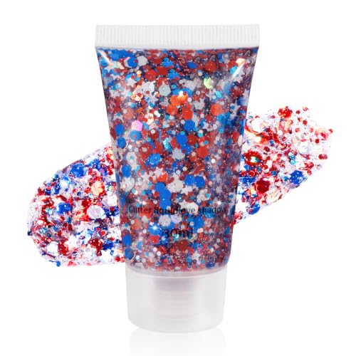 Mysense Red White Blue Face Hair Body Glitter Gel4th of July Outfits for Women KidsFourth of July AccessoriesPatriotic USA Flag Makeup for Independence Day 250 Anniversary Memorial Day Veterans Day - Image 1