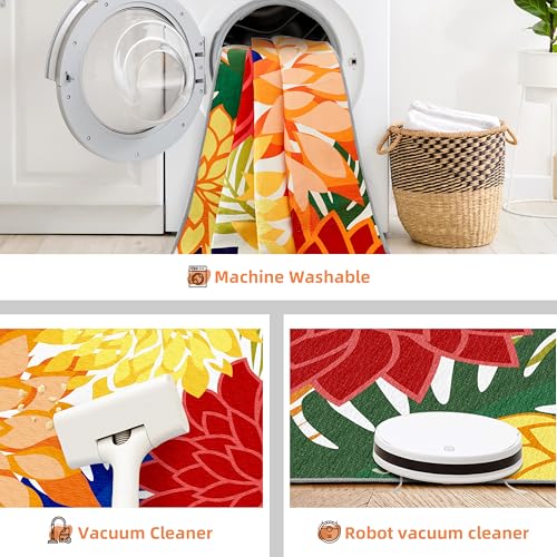 Arenarug Outdoor Area Rug Washable Multicolored Patio Rug Tropical Botanical Modern Floral Outdoor Carpet Non-Slip for Patio, Deck, Backyard, Porch (5x8) - Image 4