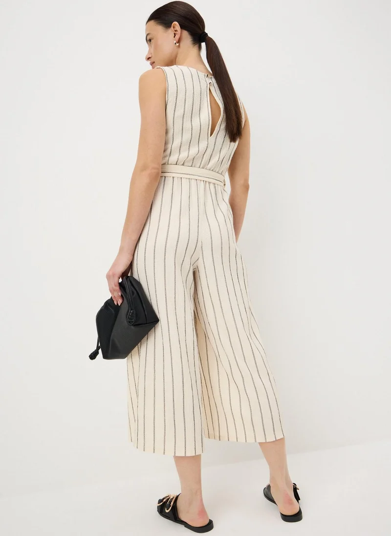 ماتلان Cream Stripe Belted Culotte Jumpsuit