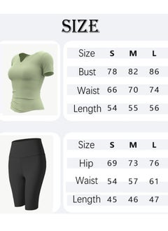 HaveDream Women's Yoga Suit Sports Suit Two-Piece Suit, Running Pilates Fitness Suit, V-Neck Waist Yoga T-Shirt + Yoga Shorts (Cardamom Green + Star Black, Size L)  - Image 2
