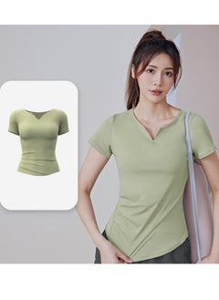 HaveDream Women's Yoga Suit Sports Suit Two-Piece Suit, Running Pilates Fitness Suit, V-Neck Waist Yoga T-Shirt + Yoga Shorts (Cardamom Green + Star Black, Size L)  - Image 4