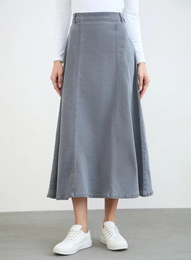 Styli Charcoal A-Line Denim Maxi Skirt