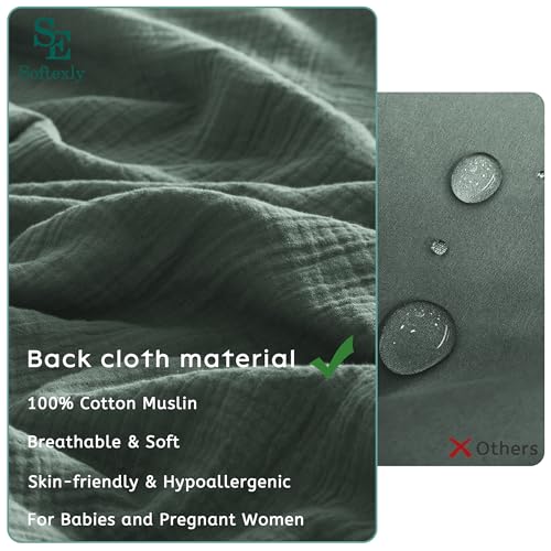 SE SOFTEXLY Muslin Duvet Cover King Size, 100% Washed Cotton Duvet Cover Set, Ultra Soft Comforter Cover Linen Like, 3 Pieces Minimalist Gauze Duvet Cover with 2 Pillowcases, 90"x104", Forest Green - Image 3
