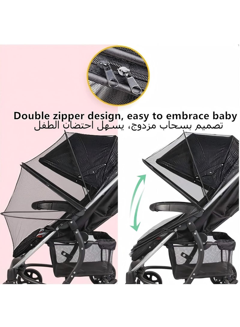 Baby Stroller Mosquito Net With Zipper, Upgrade Full Cover Mosquito Net With Double Zipper For Baby Stroller, Car Seat, Bassinet, Infants Baby Stroller Mosquito Insect Net, Full Cover Stroller Baby Mosquito Net, Portable, Lightweight And Breathable Full Protection Mosquito Net, Travel Friendly, White - Image 2