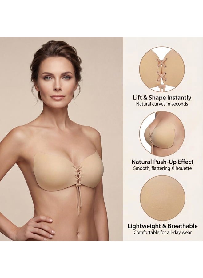 umooie Wangzha Sticky Bra Invisible Lift up Bra Adhesive Bra Invisible Bra Push up Bra Backless Strapless Bra 2 Pairs (Beige and Black C) - Image 5