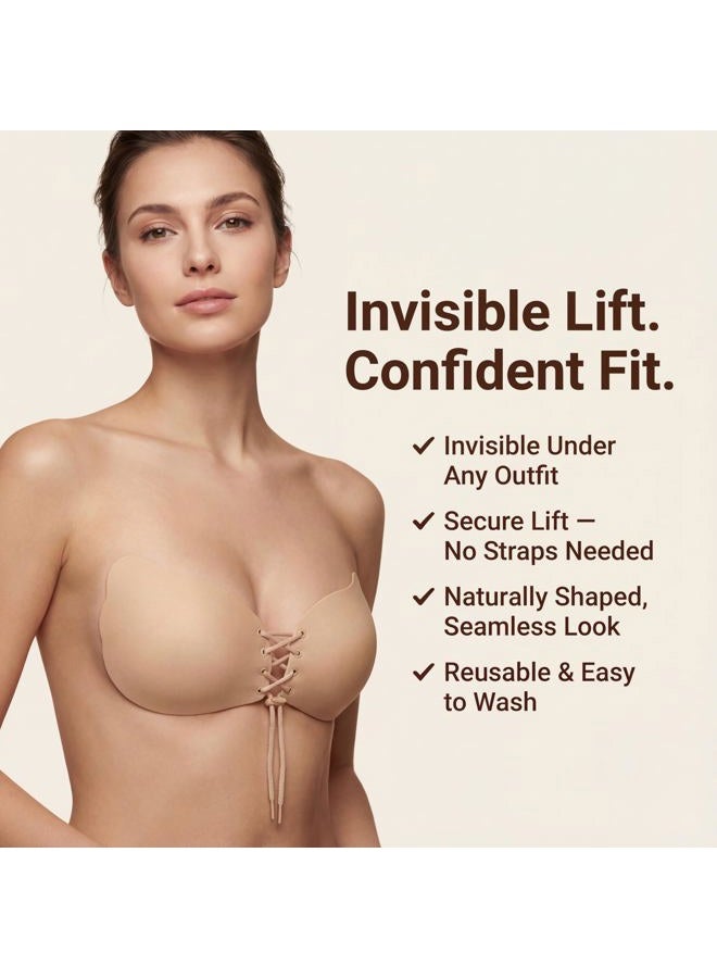 umooie Wangzha Sticky Bra Invisible Lift up Bra Adhesive Bra Invisible Bra Push up Bra Backless Strapless Bra 2 Pairs (Beige and Black C) - Image 2