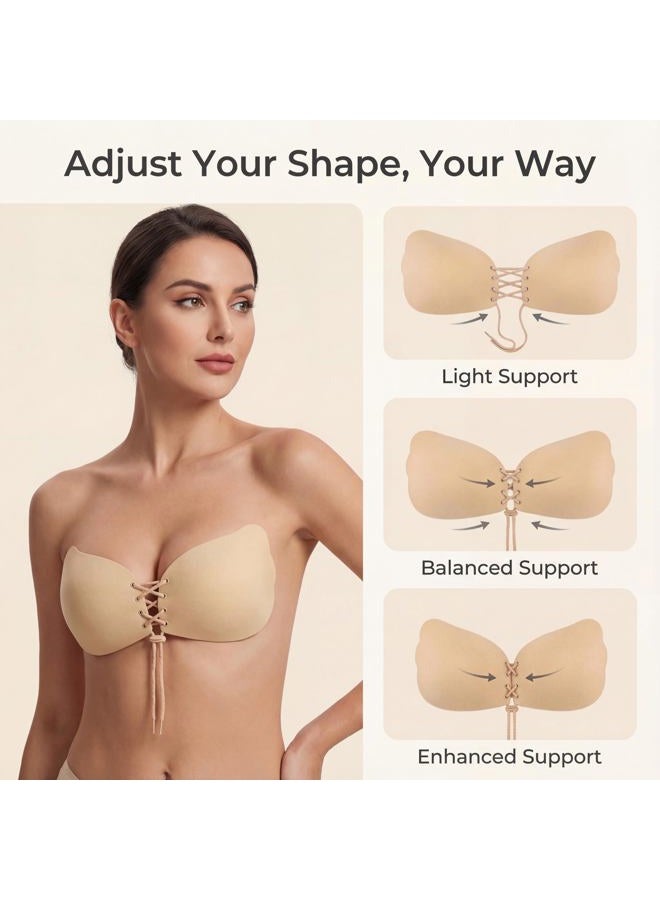 umooie Wangzha Sticky Bra Invisible Lift up Bra Adhesive Bra Invisible Bra Push up Bra Backless Strapless Bra 2 Pairs (Beige and Black C) - Image 3