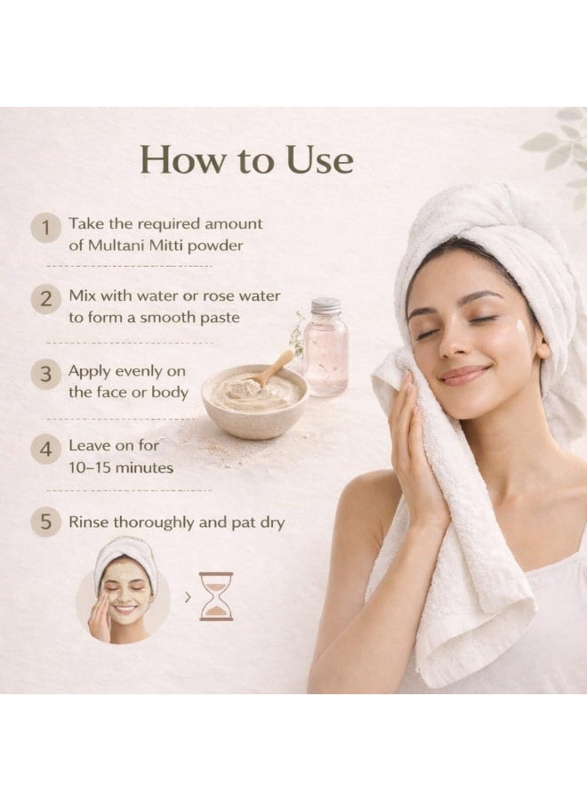 Sanfe Multani Mitti Powder | 100g | Fuller Earth Clay for Face Mask Pack Routine | Natural Skin Cleanser Format | Ubtan Style Powder for Women Care | Oil Absorbing FacePack | 100% Natural - Image 3