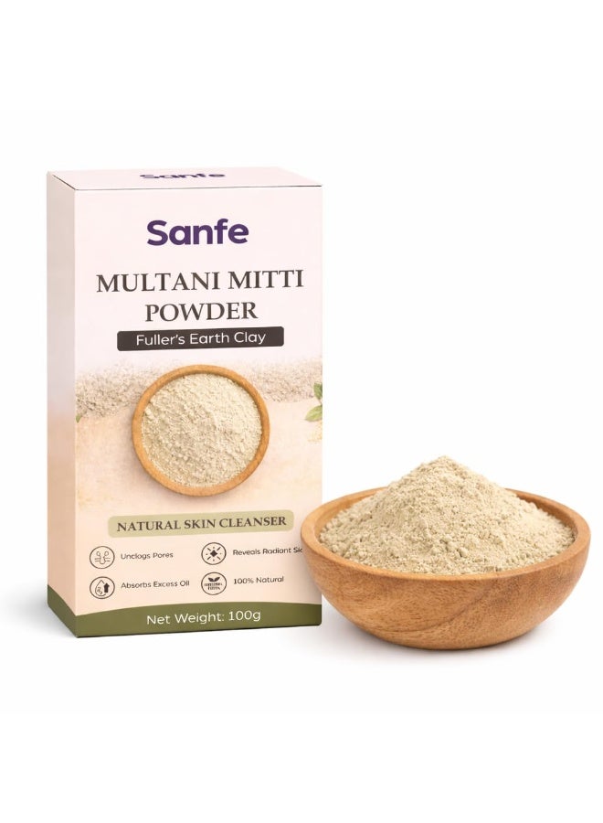 Sanfe Multani Mitti Powder | 100g | Fuller Earth Clay for Face Mask Pack Routine | Natural Skin Cleanser Format | Ubtan Style Powder for Women Care | Oil Absorbing FacePack | 100% Natural - Image 1