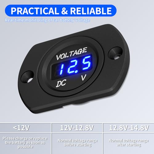 DaierTek Battery Voltage Meter Waterproof DC 12V 24V LED Voltmeter Panel 12 Volt 24 Volt 36 Volt Battery Monitor with Blue Light Round Digital Voltage Display for Marine Boat Car Automotive Motorcycle - Image 5