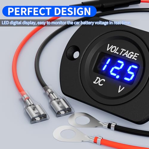 DaierTek Battery Voltage Meter Waterproof DC 12V 24V LED Voltmeter Panel 12 Volt 24 Volt 36 Volt Battery Monitor with Blue Light Round Digital Voltage Display for Marine Boat Car Automotive Motorcycle - Image 3