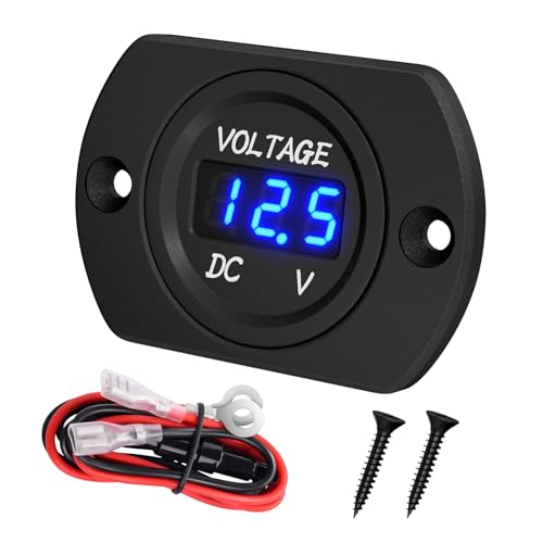 DaierTek Battery Voltage Meter Waterproof DC 12V 24V LED Voltmeter Panel 12 Volt 24 Volt 36 Volt Battery Monitor with Blue Light Round Digital Voltage Display for Marine Boat Car Automotive Motorcycle - Image 1