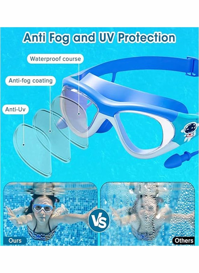 JOGAMS Kids Swimming Goggles with Silicone Swim Cap Wide Vision Anti UV Protection No Leaking Anti Fog Waterproof with Soft Silicone for 4-12 Boys and Girls - Image 3