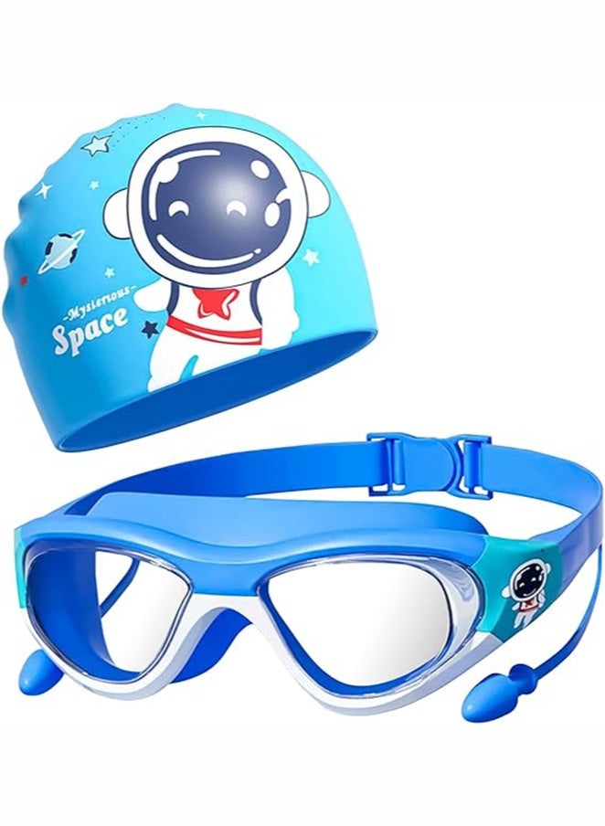 JOGAMS Kids Swimming Goggles with Silicone Swim Cap Wide Vision Anti UV Protection No Leaking Anti Fog Waterproof with Soft Silicone for 4-12 Boys and Girls - Image 1