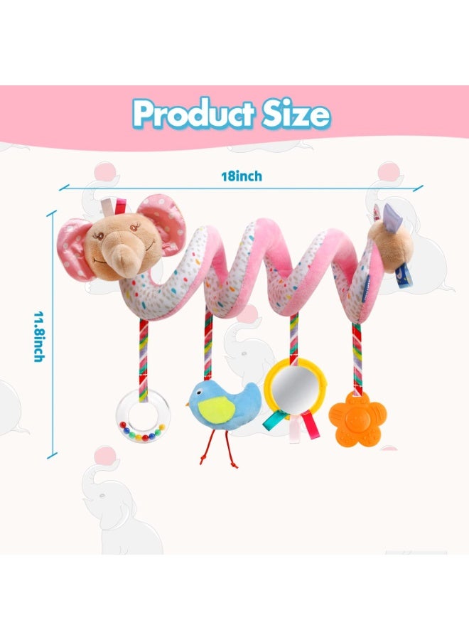 Baby Elephant Spiral Stroller Toy – Hanging Car Seat & Crib Toy with Rattle, Mirror & Teether | BPA-Free Soft Plush Toy for Newborns - Image 2