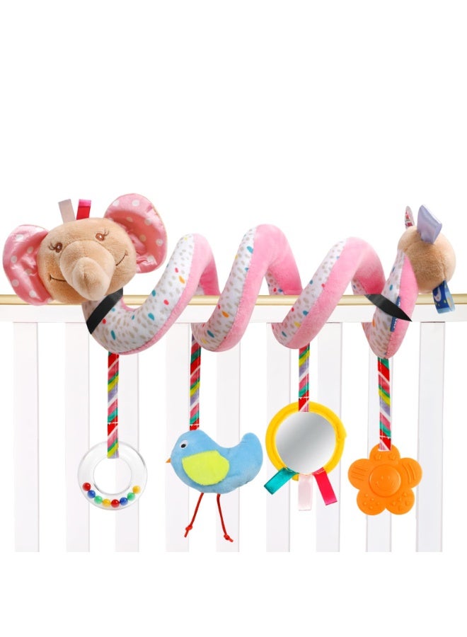 Baby Elephant Spiral Stroller Toy – Hanging Car Seat & Crib Toy with Rattle, Mirror & Teether | BPA-Free Soft Plush Toy for Newborns - Image 1