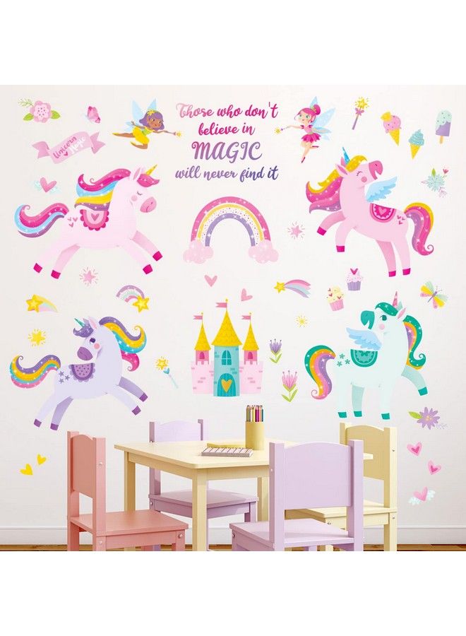 Decowall Dsl2119 Colorful Unicorn Wall Stickers Fairy Rainbow Kids Quote Decals Removable For Girls Nursery Bedroom Living Room Art Home Decor Decorations - Image 3