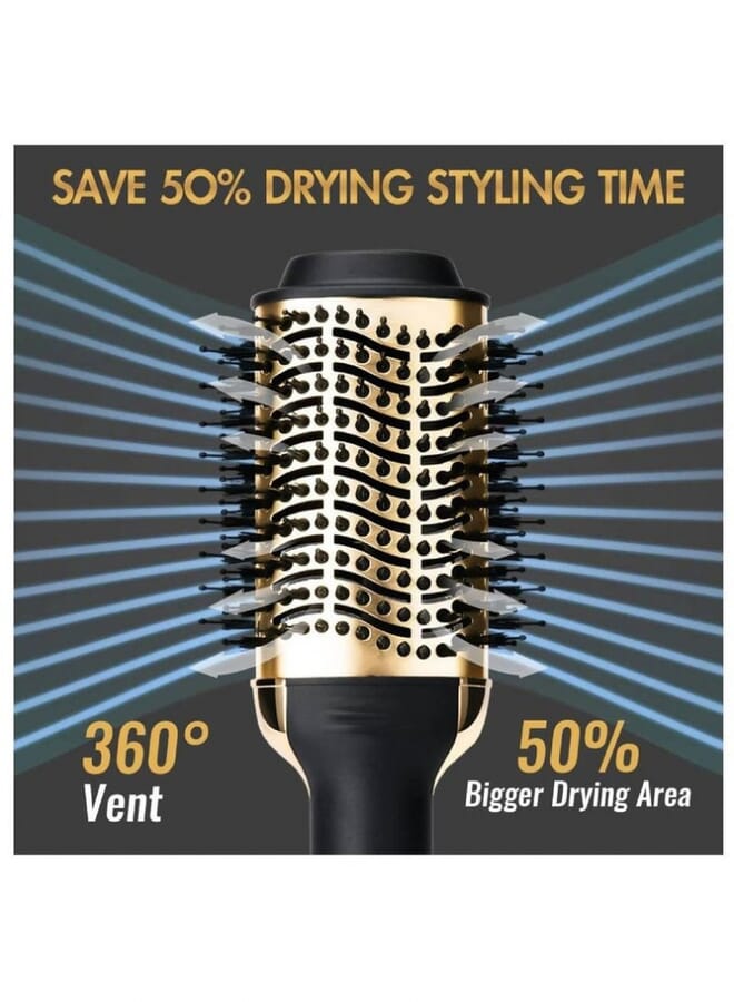 PROMASS Hair Dryer Brush For Styling And Frizz Control Negative Ionic Hot Air Brush Volumizer Ceramic Coating Gold - Image 3