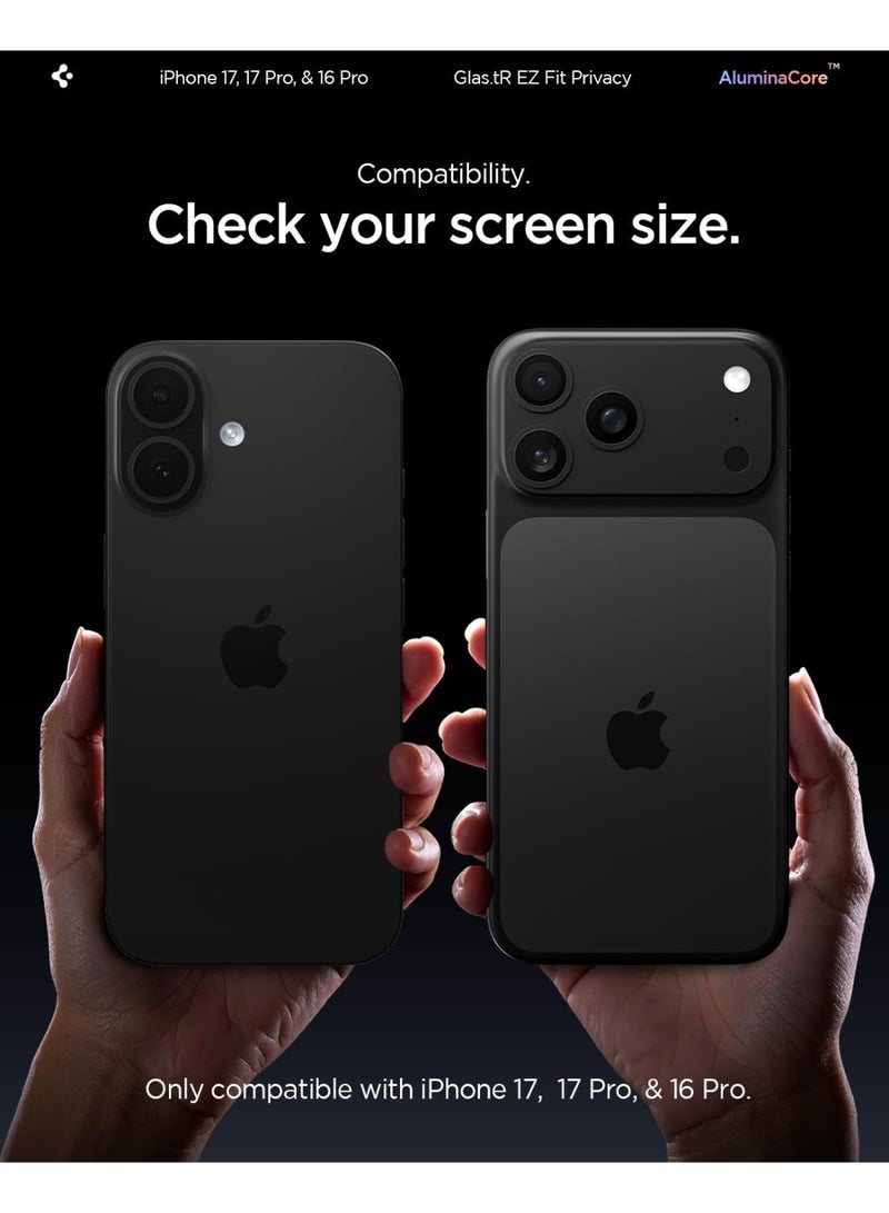 Spigen GLAStR EZ Fit iPhone 17 PRO / 17 / 16 PRO PRIVACY Screen Protector [2 PACK] Premium Tempered Glass with Auto Align technology - 2 PACK - Image 2