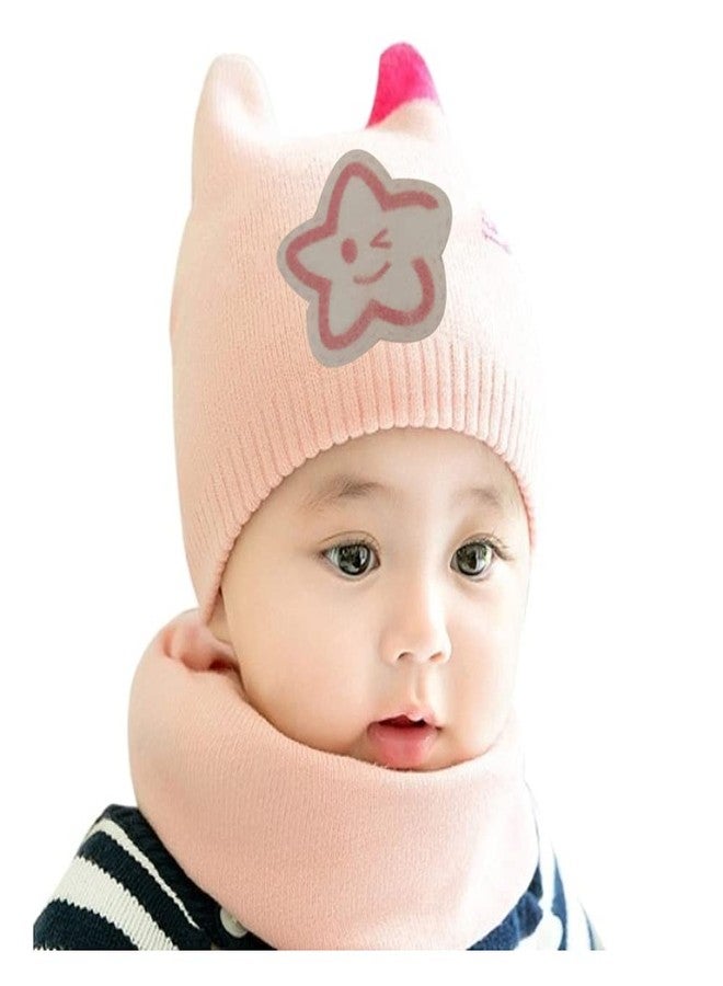 Finix Combo of Kids Star Design Baby Winter Hat Warm Woolen Knit Hats & Neck Warmer Set (Pink,1-3 Years) - Image 3