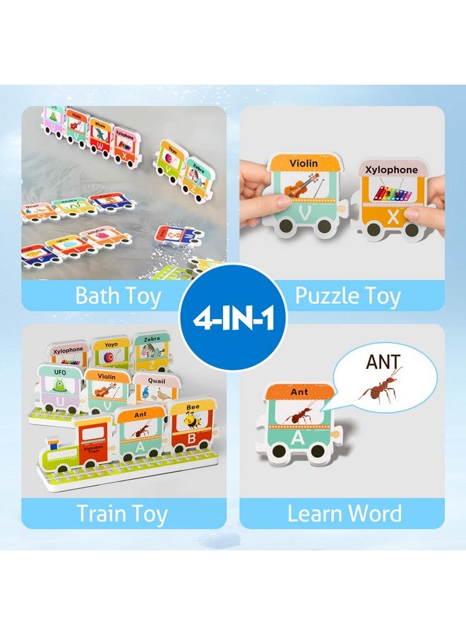 iPlay, iLearn Bath Toy Organizer W/Foam Letters, Toddler Bathtub Toy W/Storage Net, 32 Floating Alphabet Train Puzzle Bathtime Shower Water Play, Learning Birthday Gift 3 4 5 6 Year Old Kid Boy Girl - Image 2
