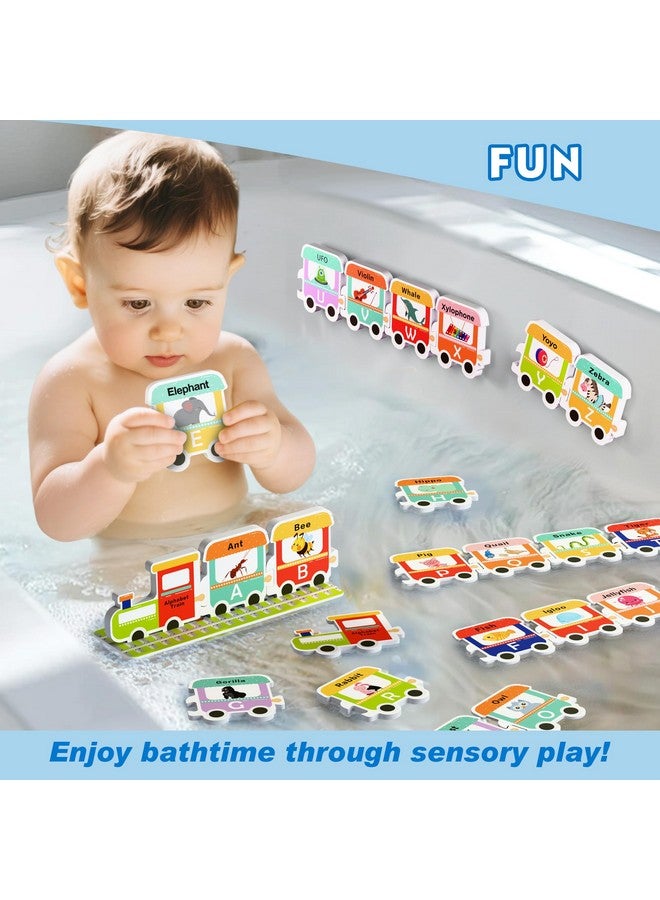 iPlay, iLearn Bath Toy Organizer W/Foam Letters, Toddler Bathtub Toy W/Storage Net, 32 Floating Alphabet Train Puzzle Bathtime Shower Water Play, Learning Birthday Gift 3 4 5 6 Year Old Kid Boy Girl - Image 3