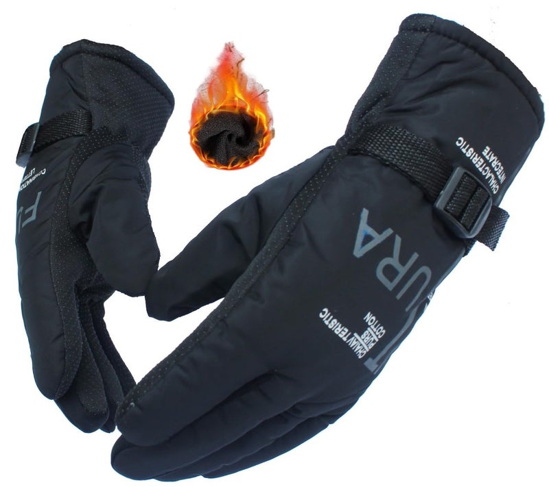 Alexvyan Anti Slip Inside Fleece Snow and Wind Proof Soft Warm Winter Gloves for Riding, Cycling, Byke, Bike, Motorcycle for Gents Men Boy (Black) - Image 1