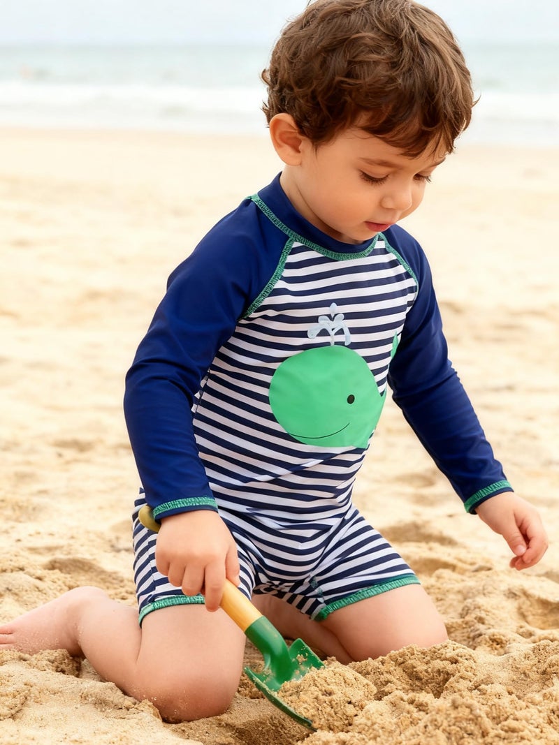 uideazone Whale Swimsuit for Baby Boys 6-12 Months Long Sleeve One Piece Bathing Suit Sun Protection Zipper Swimwear with Sun Hat - Image 5