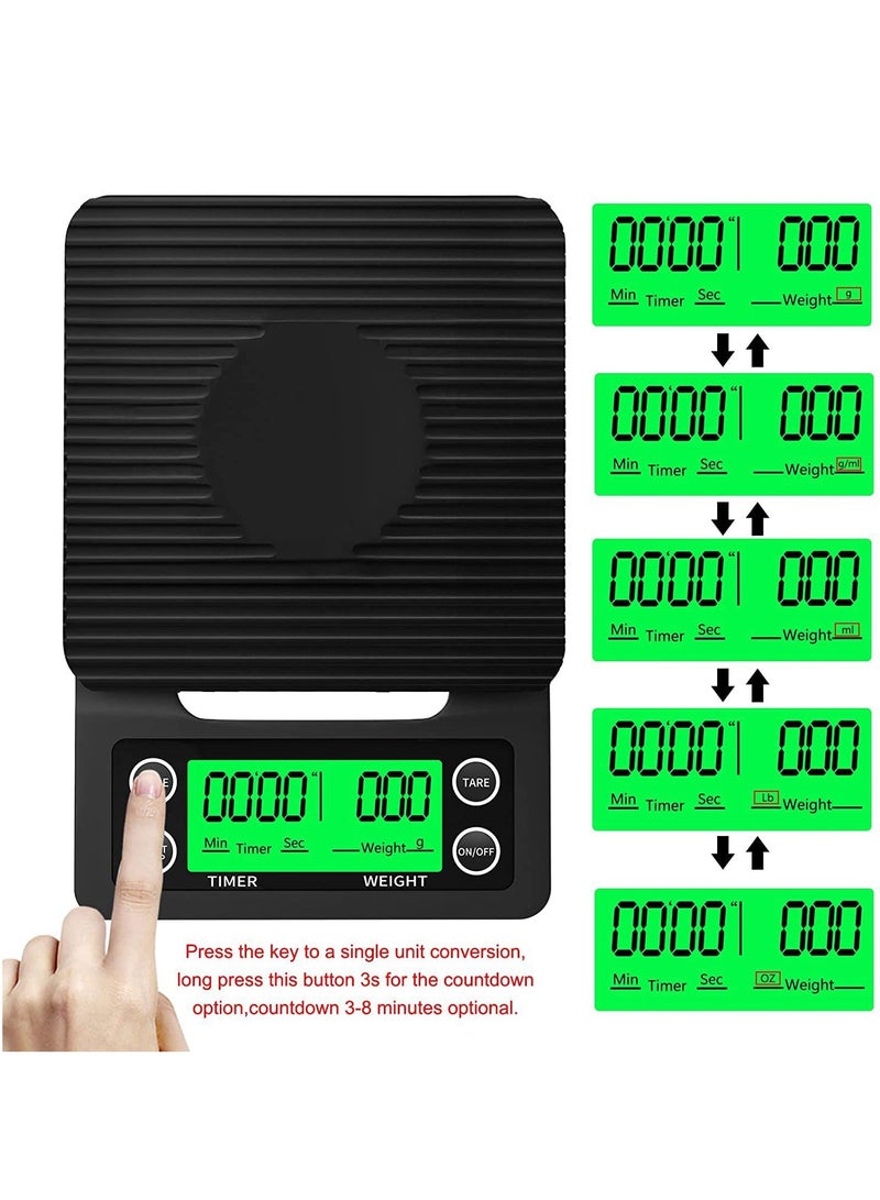 Coffee Drip Scale, Accurate Electric Kitchen Scale with Large Clear LCD Display, Coffee Scale with Timer and Batteries  - Image 5